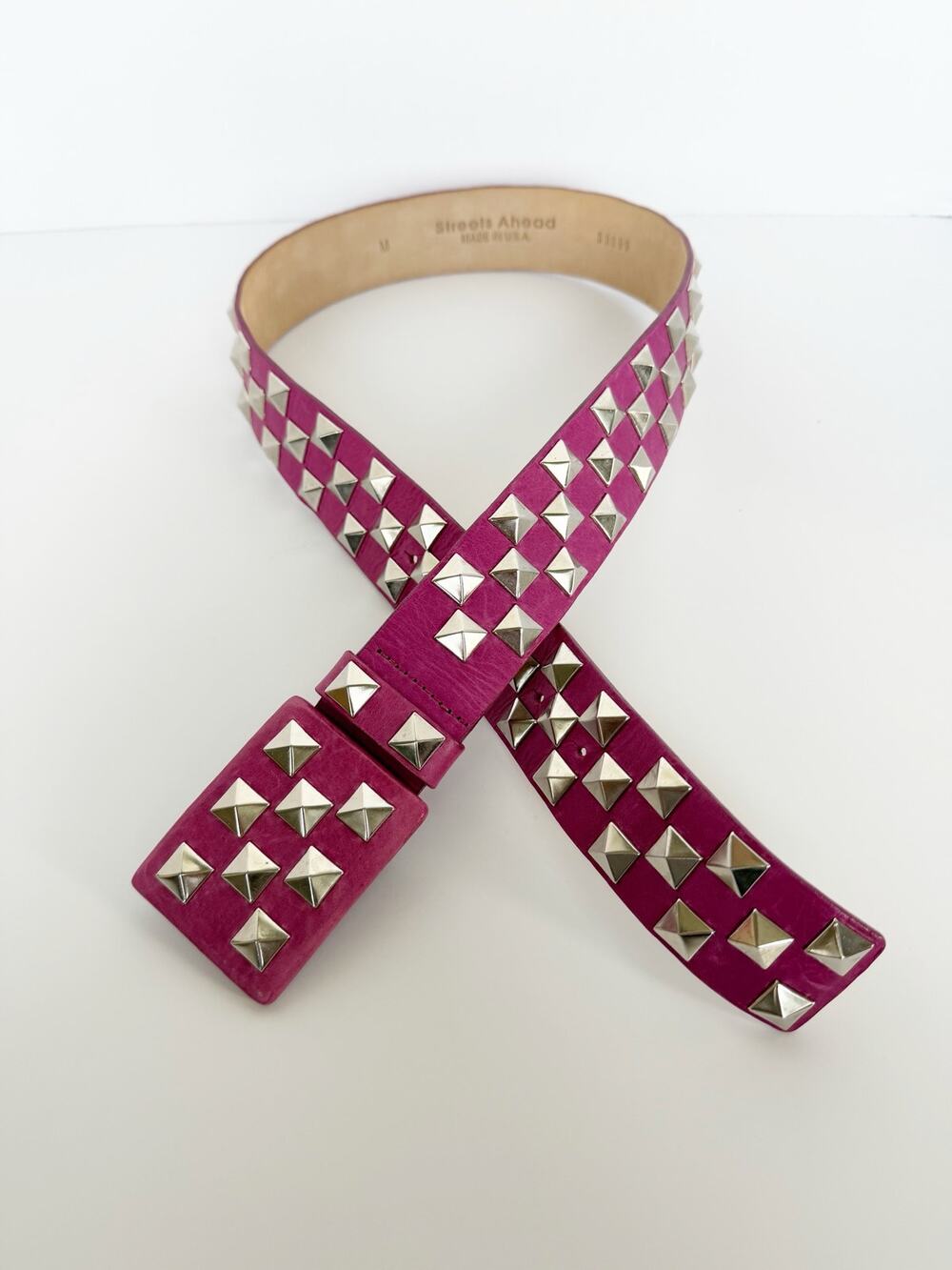 Streets Ahead Studded Leather B Roger Belt Pink Silver Studs Medium Rare